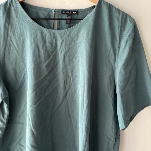 New Womens Eileen Fisher Round Neck Boxy Dragonfly Short Sleeve Top Blouse Sz L - Picture 5 of 7